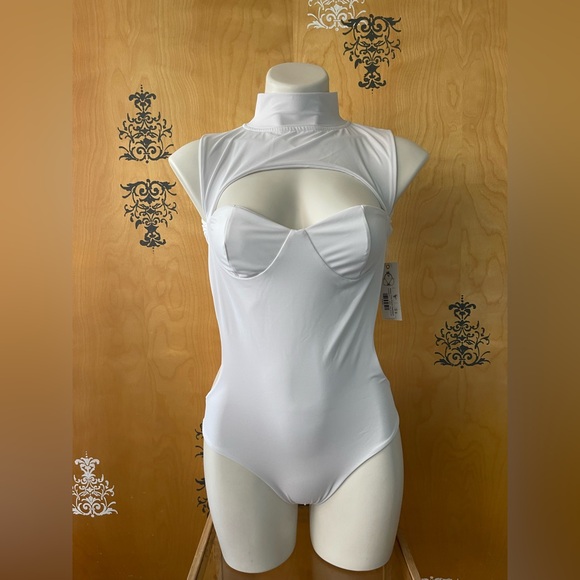 NWT High Neck One Piece Monokini Swimsuit Cut Out White Large - Picture 14 of 16